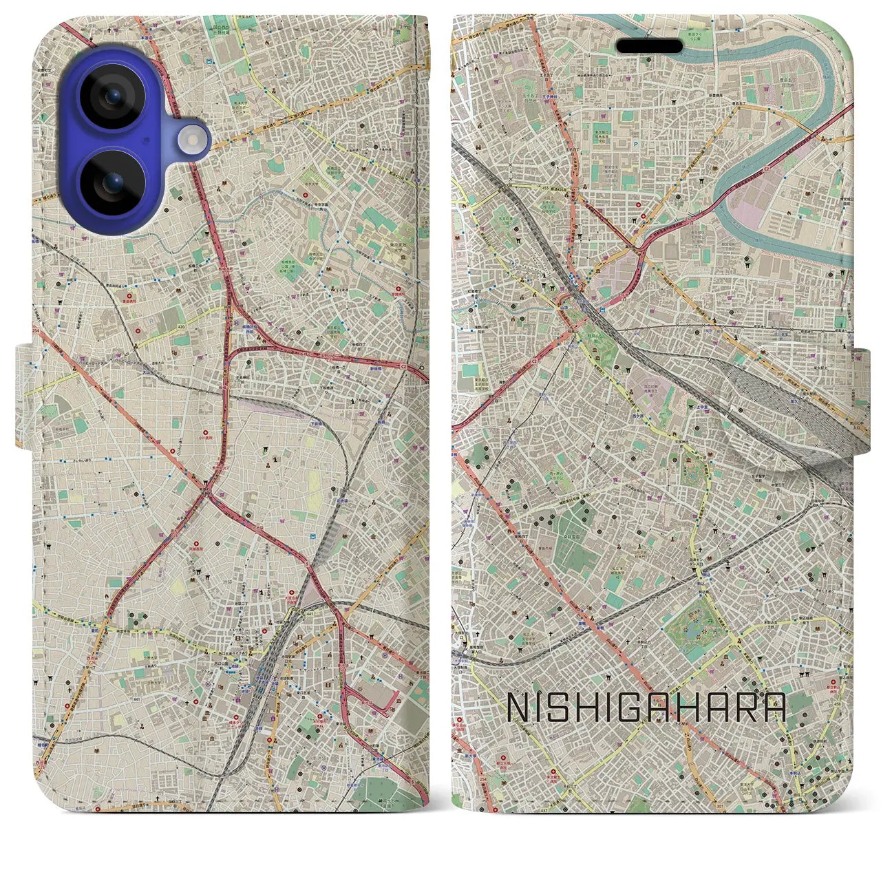 【西ケ原（東京都）】地図柄iPhoneケース（手帳タイプ）ナチュラル・iPhone 16 Pro Max 用