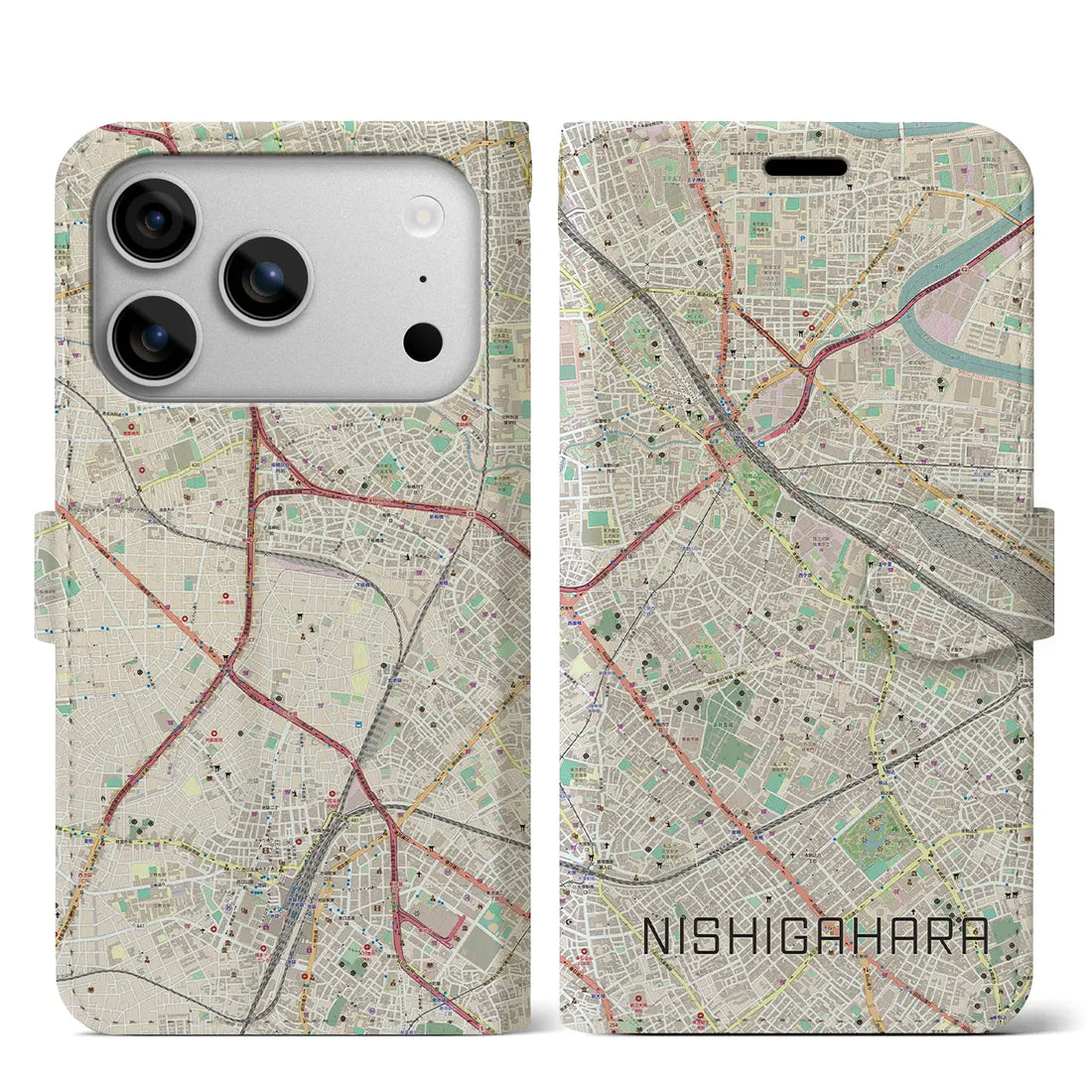 【西ケ原（東京都）】地図柄iPhoneケース（手帳タイプ）モノトーン・iPhone 17 Pro Max 用
