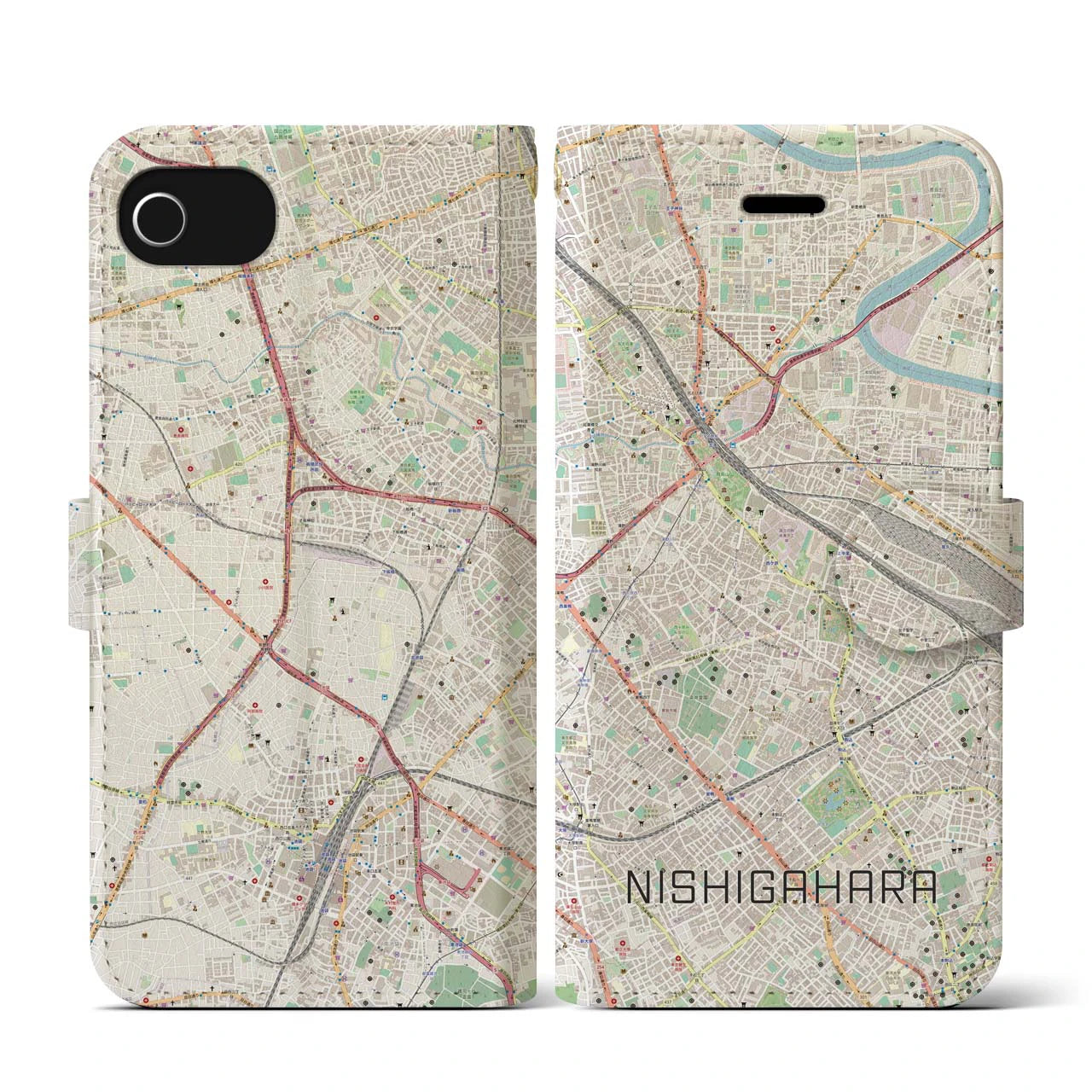 【西ケ原（東京都）】地図柄iPhoneケース（手帳タイプ）
