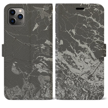 【西郷（福島県）】地図柄iPhoneケース（手帳タイプ）モノトーン・iPhone 11 Pro Max 用