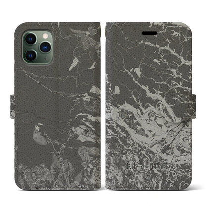 【西郷（福島県）】地図柄iPhoneケース（手帳タイプ）モノトーン・iPhone 11 Pro 用