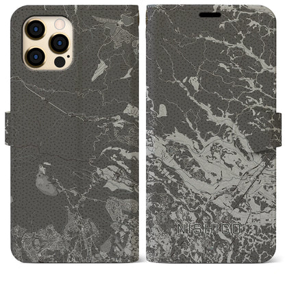 【西郷（福島県）】地図柄iPhoneケース（手帳タイプ）モノトーン・iPhone 12 Pro Max 用