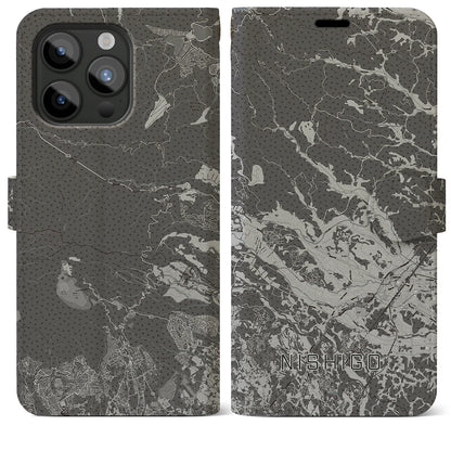 【西郷（福島県）】地図柄iPhoneケース（手帳タイプ）モノトーン・iPhone 15 Pro Max 用