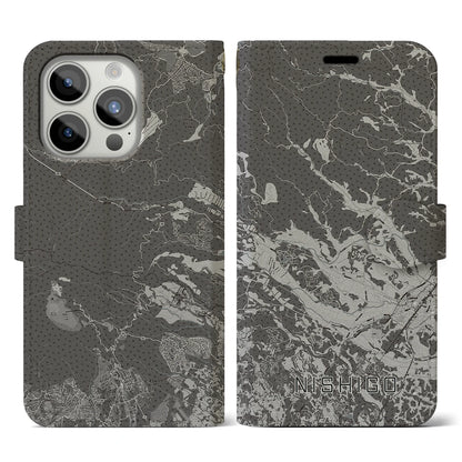 【西郷（福島県）】地図柄iPhoneケース（手帳タイプ）モノトーン・iPhone 15 Pro 用