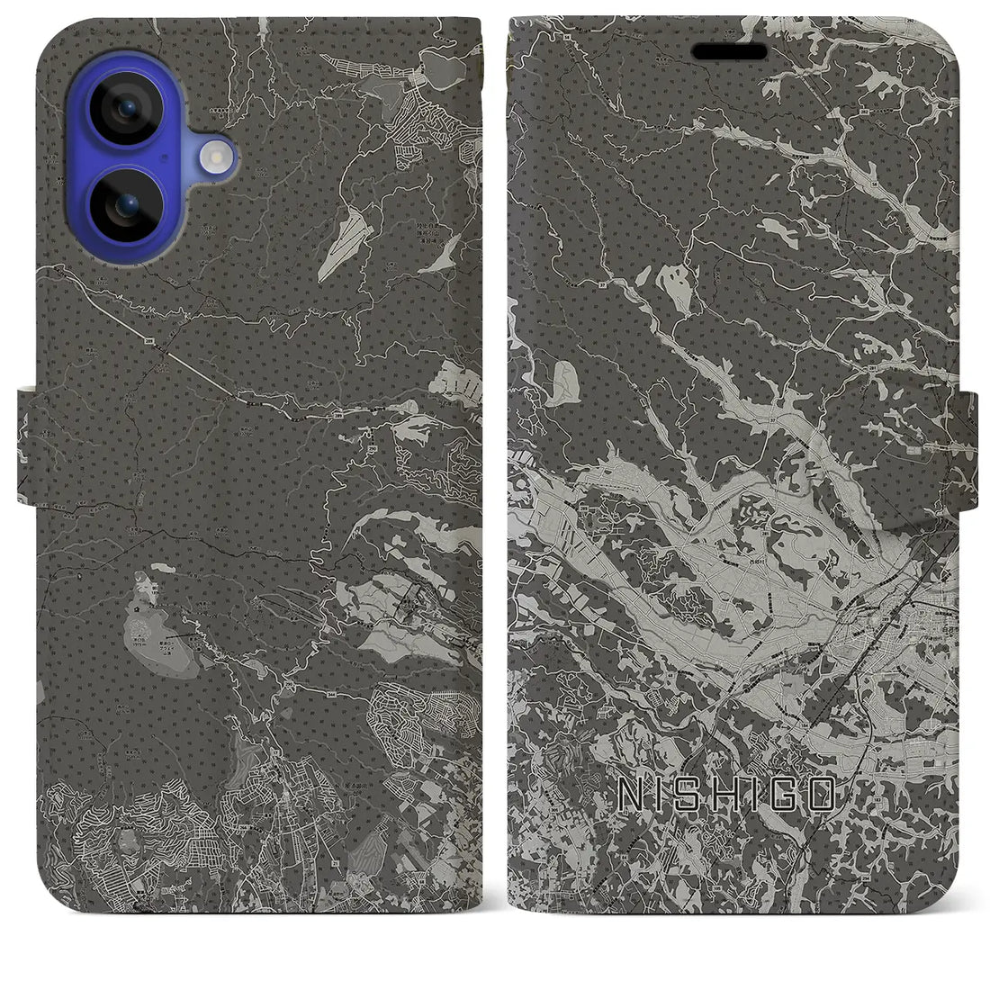 【西郷(福島県)】地図柄iPhoneケース(手帳タイプ)モノトーン・iPhone 16 Pro Max 用