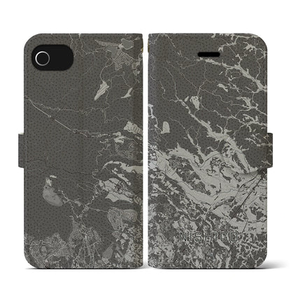 【西郷（福島県）】地図柄iPhoneケース（手帳タイプ）モノトーン・iPhone SE（第3 / 第2世代） / 8 / 7 / 6s / 6 用