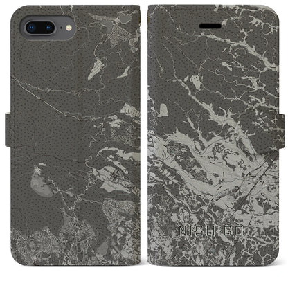 【西郷（福島県）】地図柄iPhoneケース（手帳タイプ）モノトーン・iPhone 8Plus /7Plus / 6sPlus / 6Plus 用