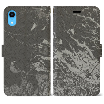 【西郷（福島県）】地図柄iPhoneケース（手帳タイプ）モノトーン・iPhone XR 用