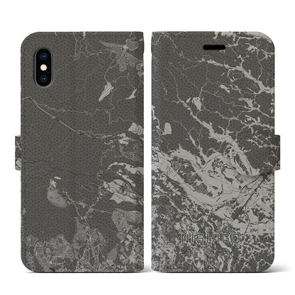 【西郷（福島県）】地図柄iPhoneケース（手帳タイプ）モノトーン・iPhone XS / X 用