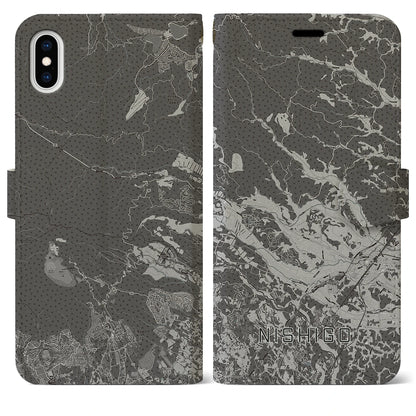 【西郷（福島県）】地図柄iPhoneケース（手帳タイプ）モノトーン・iPhone XS Max 用