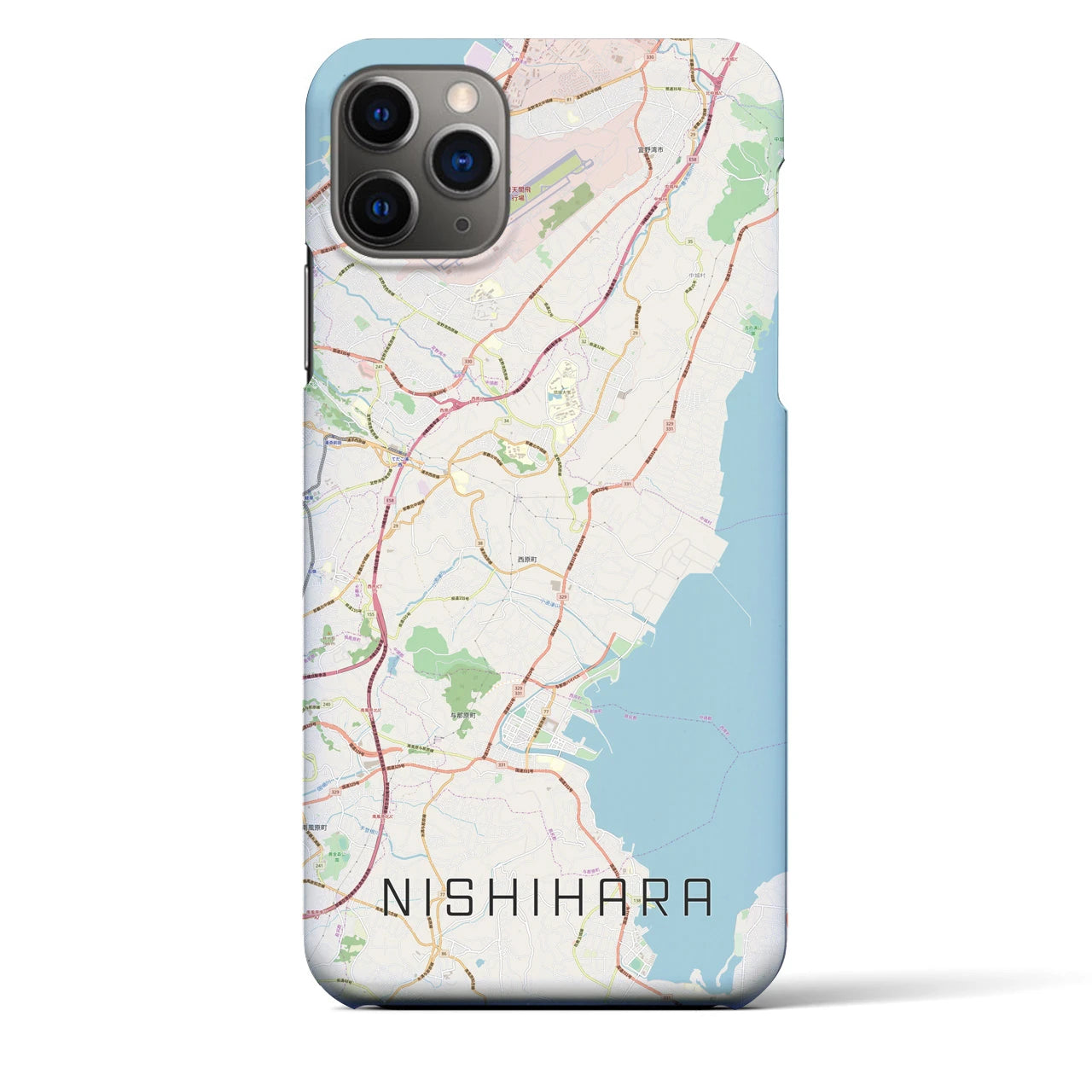 【西原（沖縄県）】地図柄iPhoneケース（バックカバータイプ）