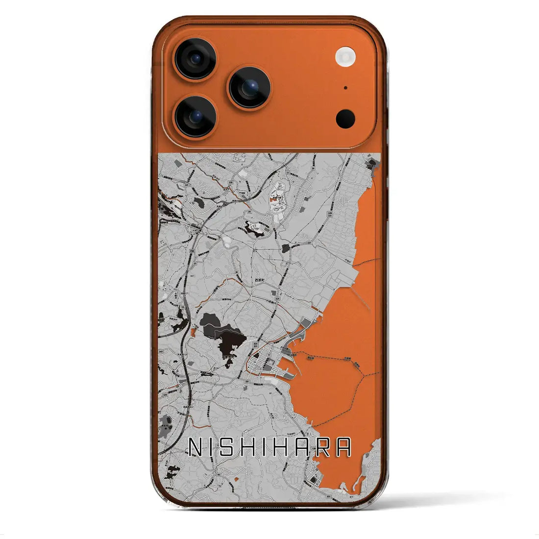 【西原(沖縄県)】地図柄iPhoneケース(クリアタイプ)モノトーン・iPhone 17 Pro Max 用