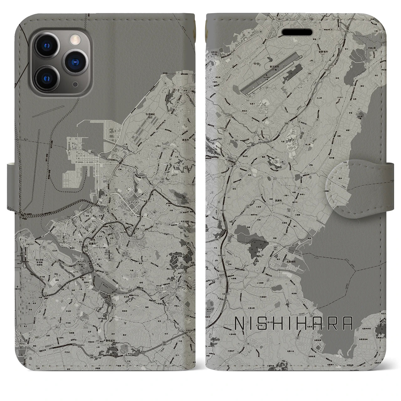 【西原（沖縄県）】地図柄iPhoneケース（手帳タイプ）