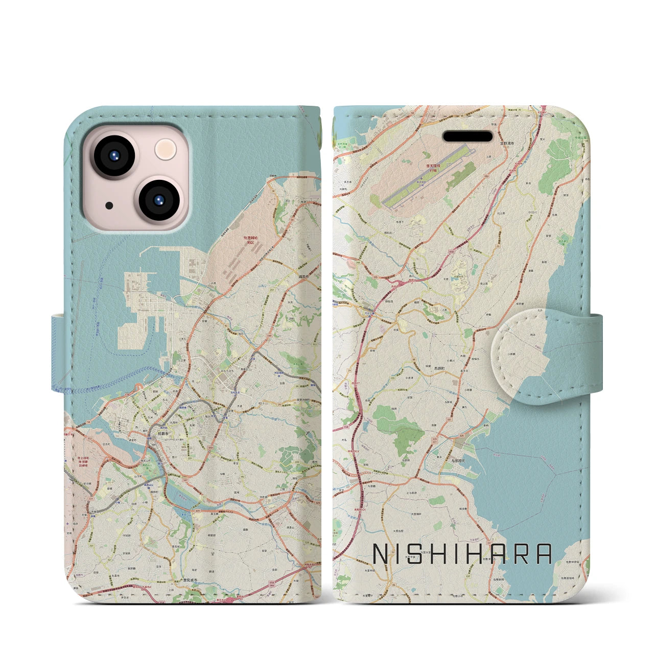 【西原（沖縄県）】地図柄iPhoneケース（手帳タイプ）