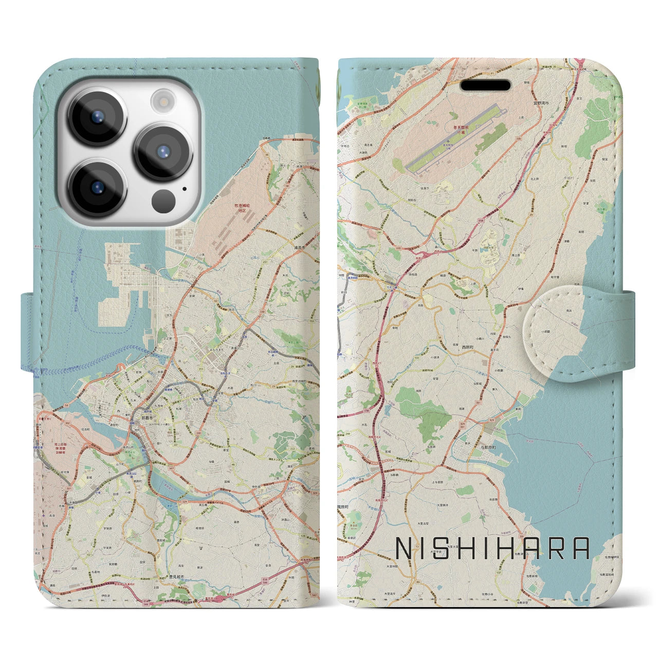 【西原（沖縄県）】地図柄iPhoneケース（手帳タイプ）