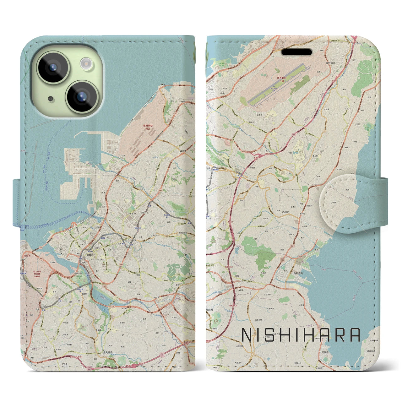 【西原（沖縄県）】地図柄iPhoneケース（手帳タイプ）
