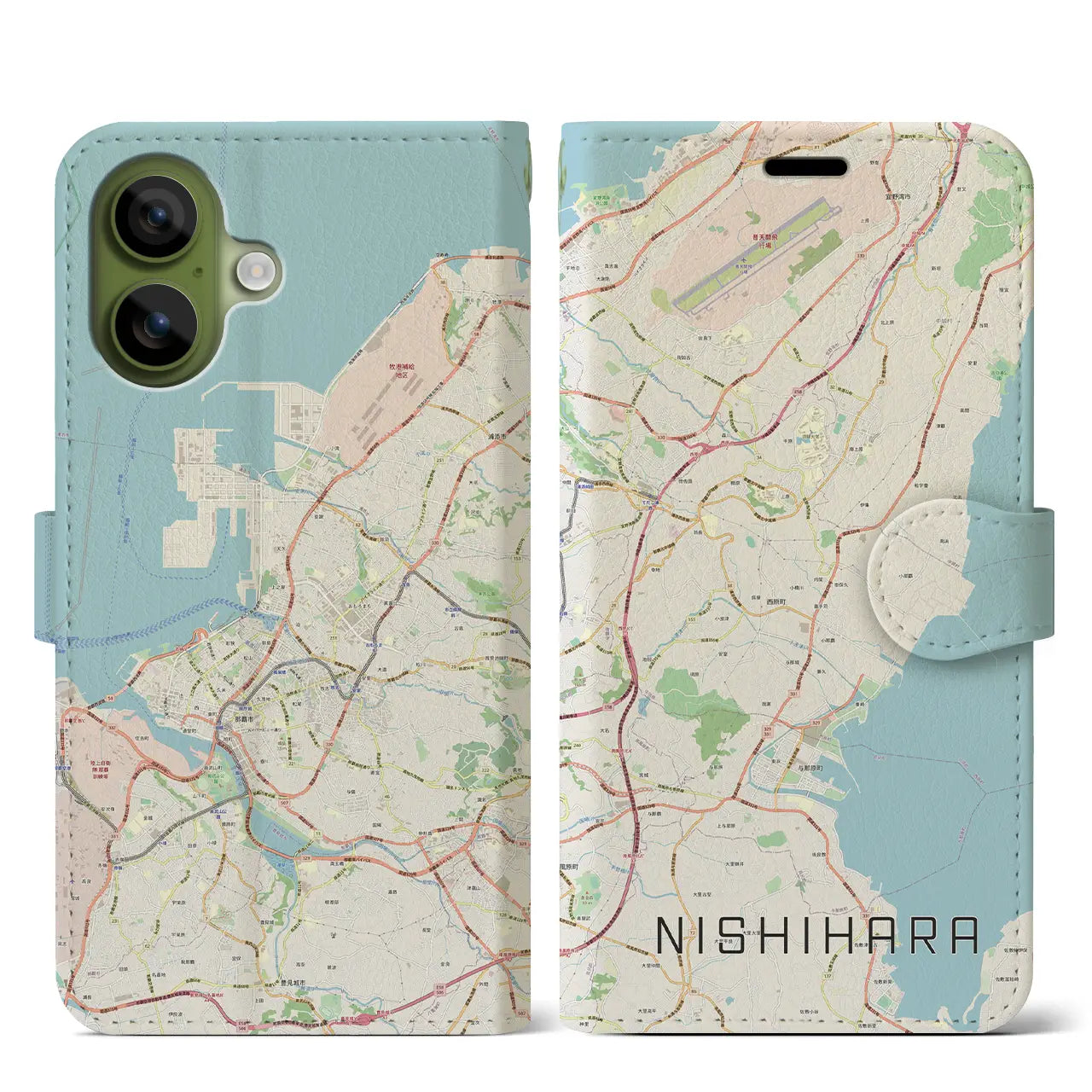 【西原（沖縄県）】地図柄iPhoneケース（手帳タイプ）