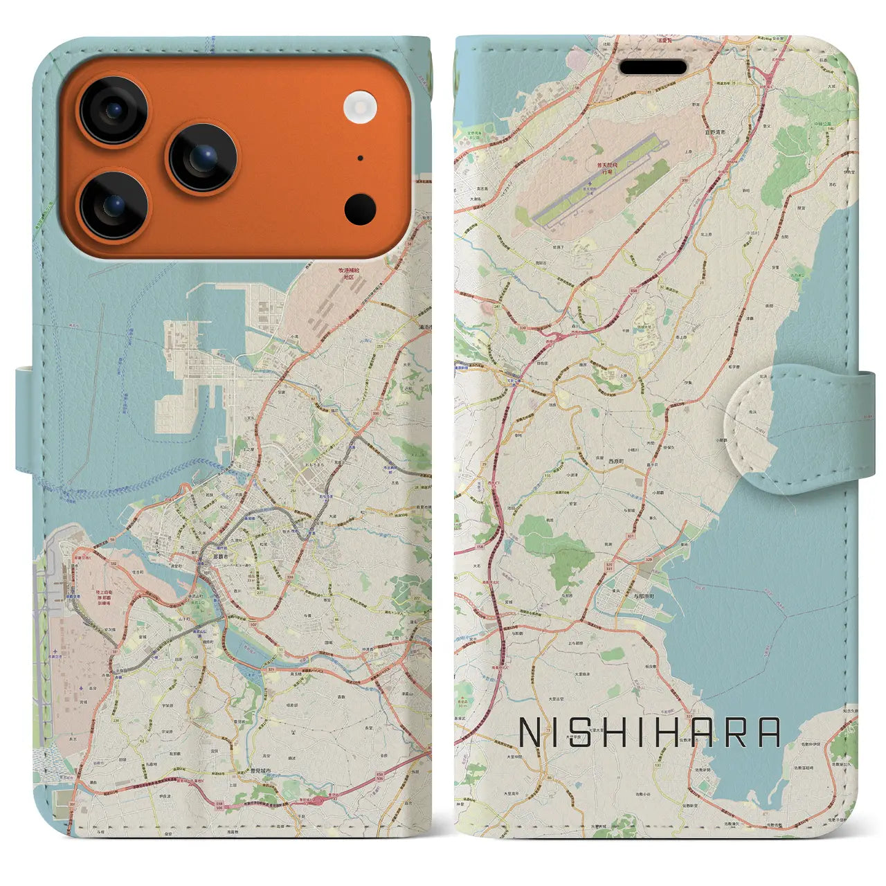 【西原（沖縄県）】地図柄iPhoneケース（手帳タイプ）