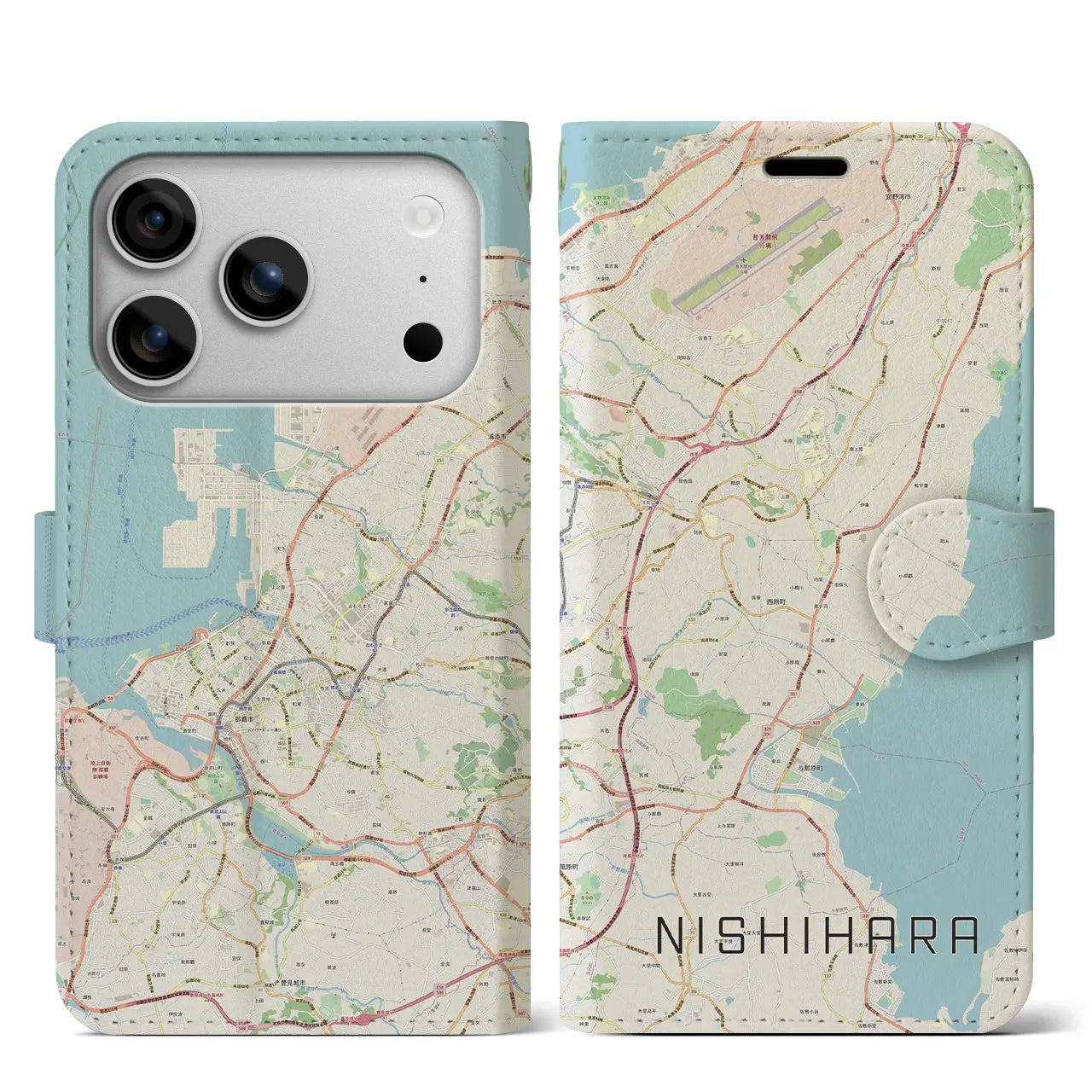 【西原（沖縄県）】地図柄iPhoneケース（手帳タイプ）