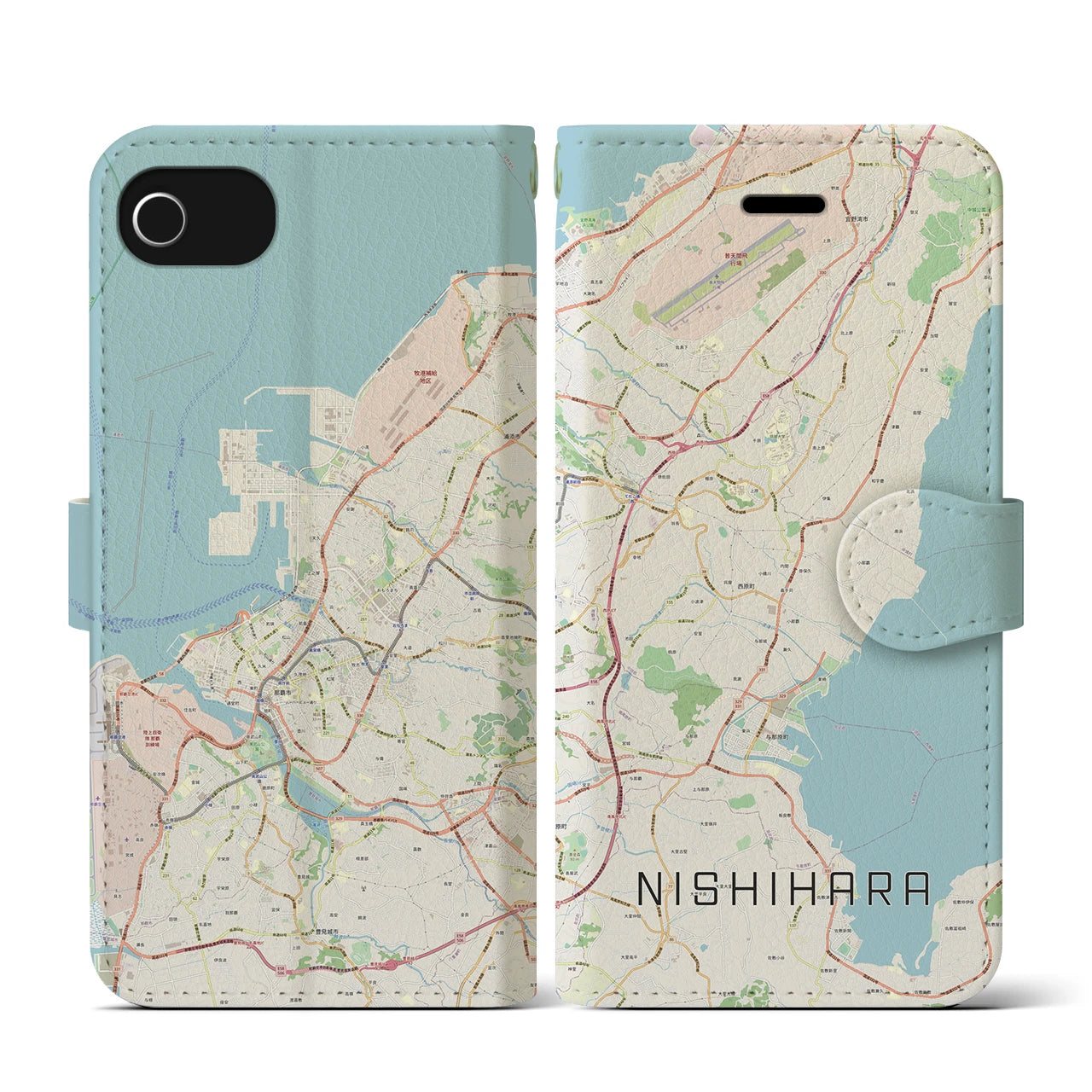 【西原（沖縄県）】地図柄iPhoneケース（手帳タイプ）