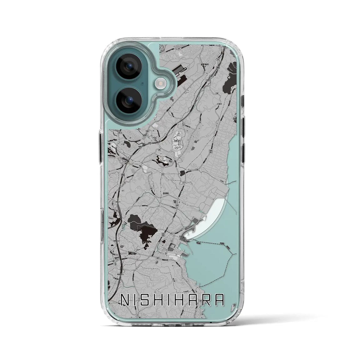 【西原(沖縄県)】地図柄iPhoneケース(MagSafeタイプ)モノトーン・iPhone 16 Pro 用