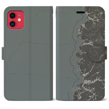 【西伊豆2（静岡県）】地図柄iPhoneケース（手帳タイプ）モノトーン・iPhone 11 用
