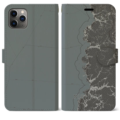 【西伊豆2（静岡県）】地図柄iPhoneケース（手帳タイプ）モノトーン・iPhone 11 Pro Max 用