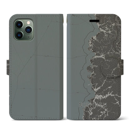 【西伊豆2（静岡県）】地図柄iPhoneケース（手帳タイプ）モノトーン・iPhone 11 Pro 用