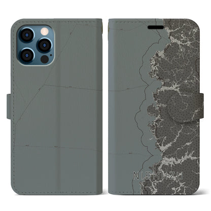 【西伊豆2（静岡県）】地図柄iPhoneケース（手帳タイプ）モノトーン・iPhone 12 / 12 Pro 用