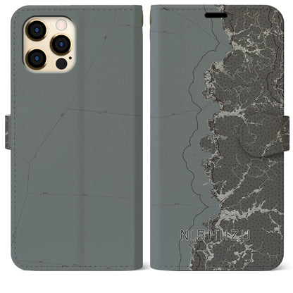 【西伊豆2（静岡県）】地図柄iPhoneケース（手帳タイプ）モノトーン・iPhone 12 Pro Max 用