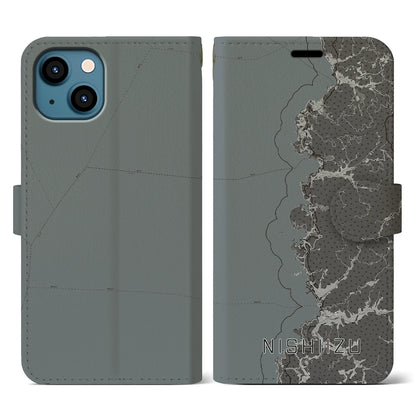 【西伊豆2（静岡県）】地図柄iPhoneケース（手帳タイプ）モノトーン・iPhone 13 用