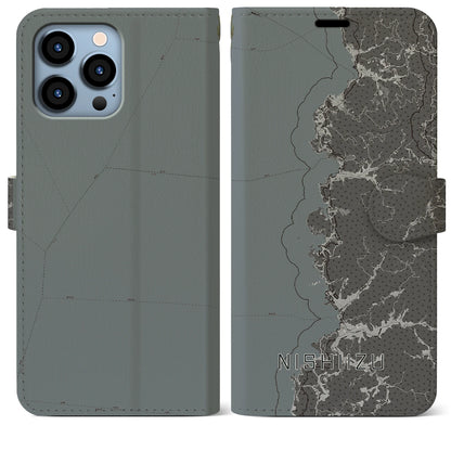 【西伊豆2（静岡県）】地図柄iPhoneケース（手帳タイプ）モノトーン・iPhone 13 Pro Max 用