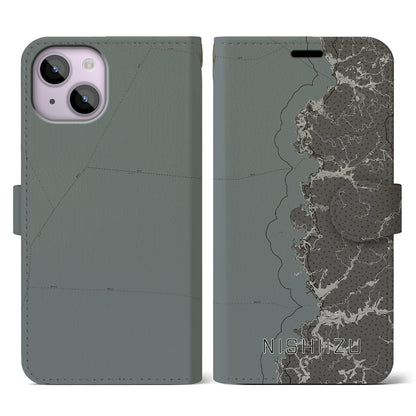 【西伊豆2（静岡県）】地図柄iPhoneケース（手帳タイプ）モノトーン・iPhone 14 用