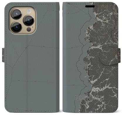 【西伊豆2（静岡県）】地図柄iPhoneケース（手帳タイプ）モノトーン・iPhone 14 Pro Max 用