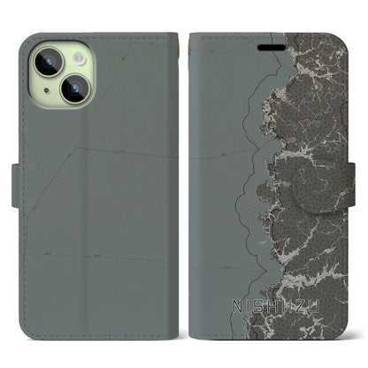 【西伊豆2（静岡県）】地図柄iPhoneケース（手帳タイプ）モノトーン・iPhone 15 用