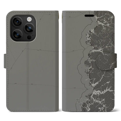 【西伊豆2（静岡県）】地図柄iPhoneケース（手帳タイプ）モノトーン・iPhone 16 用