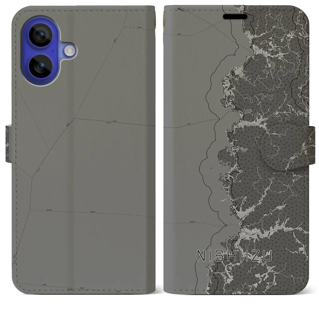 【西伊豆2(静岡県)】地図柄iPhoneケース(手帳タイプ)モノトーン・iPhone 16 Pro Max 用