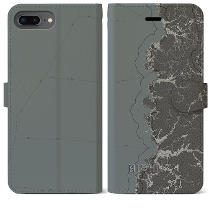 【西伊豆2（静岡県）】地図柄iPhoneケース（手帳タイプ）モノトーン・iPhone 8Plus /7Plus / 6sPlus / 6Plus 用