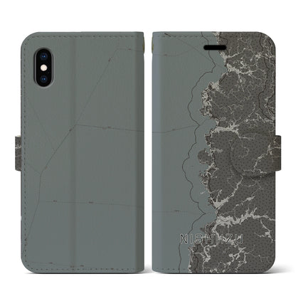 【西伊豆2（静岡県）】地図柄iPhoneケース（手帳タイプ）モノトーン・iPhone XS / X 用