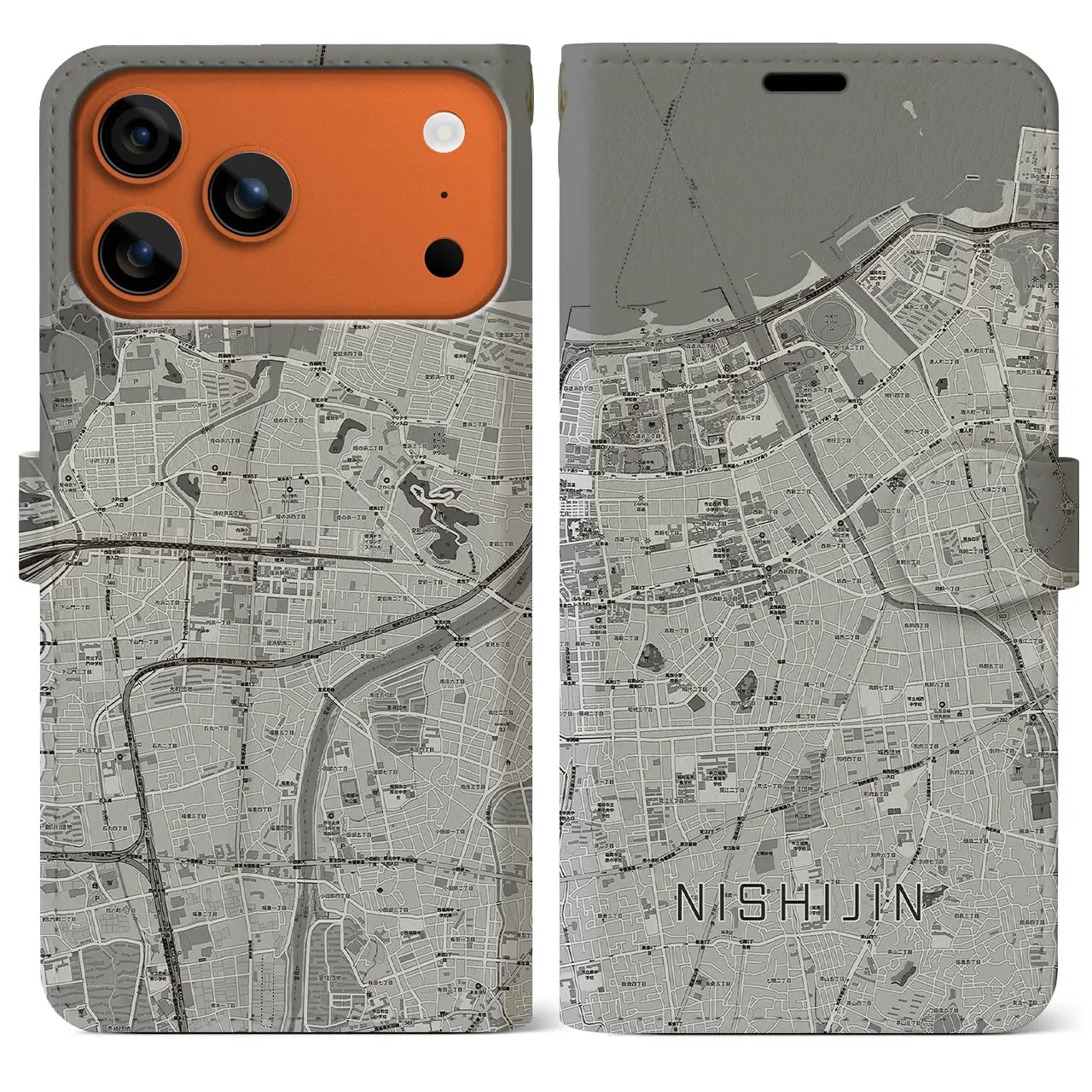 【西新（福岡県）】地図柄iPhoneケース（手帳タイプ）