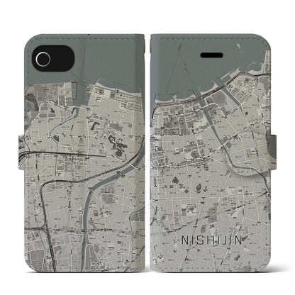 【西新（福岡県）】地図柄iPhoneケース（手帳タイプ）モノトーン・iPhone SE（第3 / 第2世代） / 8 / 7 / 6s / 6 用