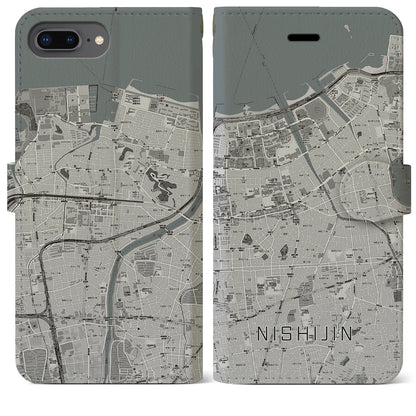 【西新（福岡県）】地図柄iPhoneケース（手帳タイプ）モノトーン・iPhone 8Plus /7Plus / 6sPlus / 6Plus 用