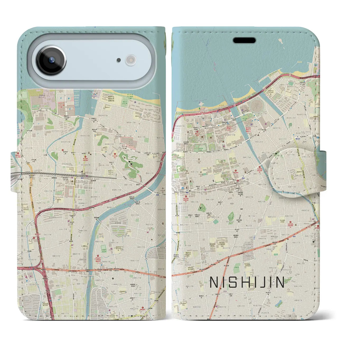 【西新（福岡県）】地図柄iPhoneケース（手帳タイプ）