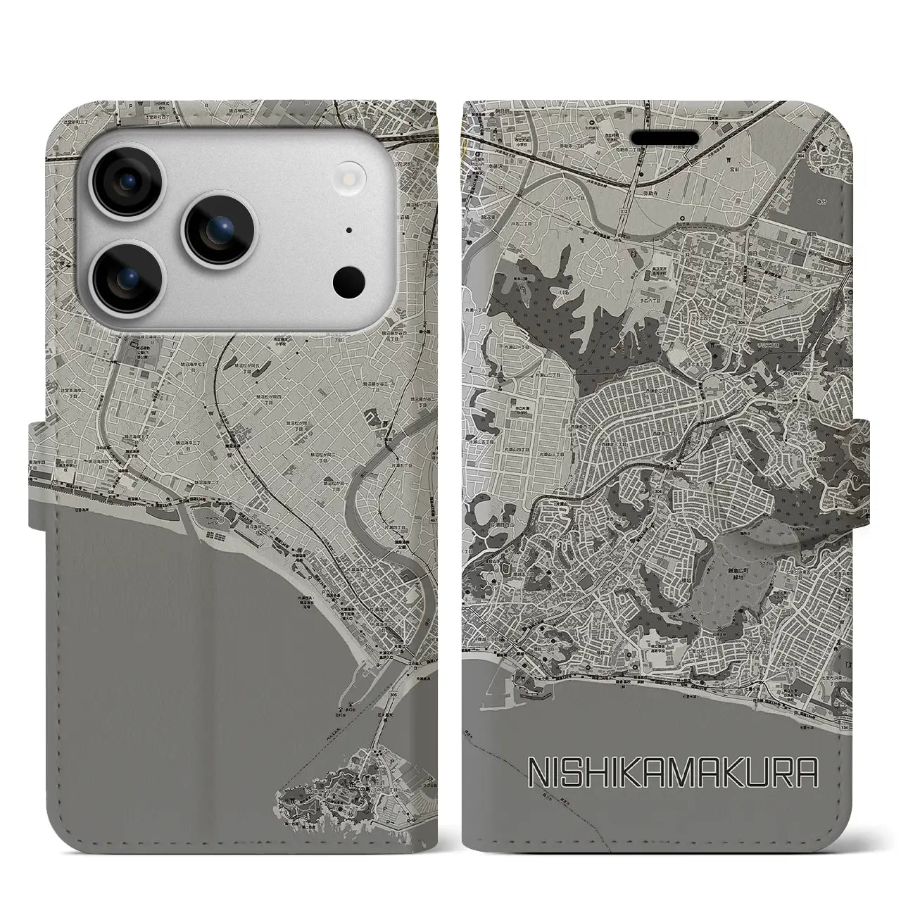 【西鎌倉（神奈川県）】地図柄iPhoneケース（手帳タイプ）