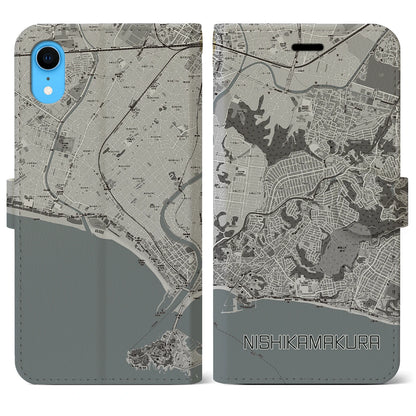 【西鎌倉（神奈川県）】地図柄iPhoneケース（手帳タイプ）モノトーン・iPhone XR 用
