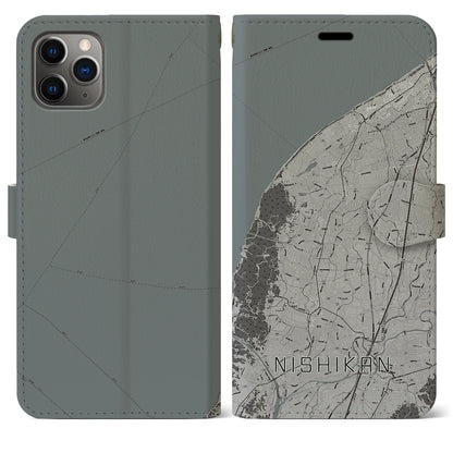 【西蒲（新潟県）】地図柄iPhoneケース（手帳タイプ）モノトーン・iPhone 11 Pro Max 用