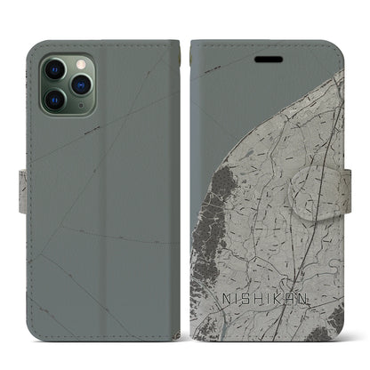 【西蒲（新潟県）】地図柄iPhoneケース（手帳タイプ）モノトーン・iPhone 11 Pro 用