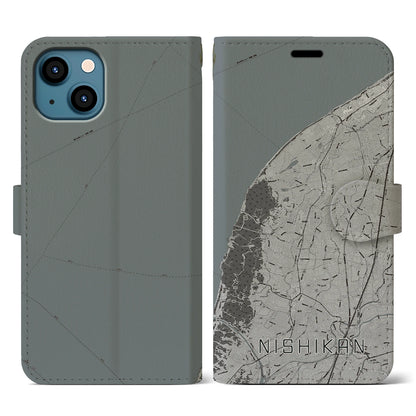 【西蒲（新潟県）】地図柄iPhoneケース（手帳タイプ）モノトーン・iPhone 13 用