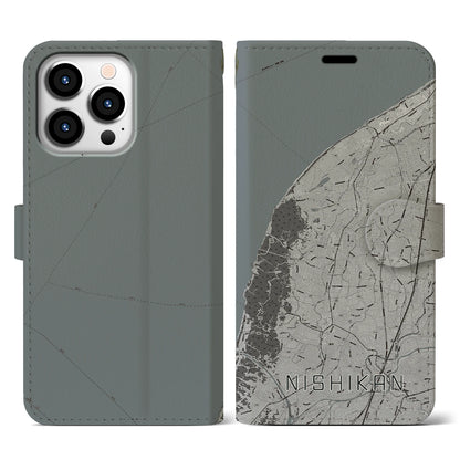 【西蒲（新潟県）】地図柄iPhoneケース（手帳タイプ）モノトーン・iPhone 13 Pro 用