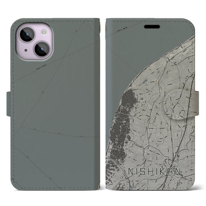 【西蒲（新潟県）】地図柄iPhoneケース（手帳タイプ）モノトーン・iPhone 14 用